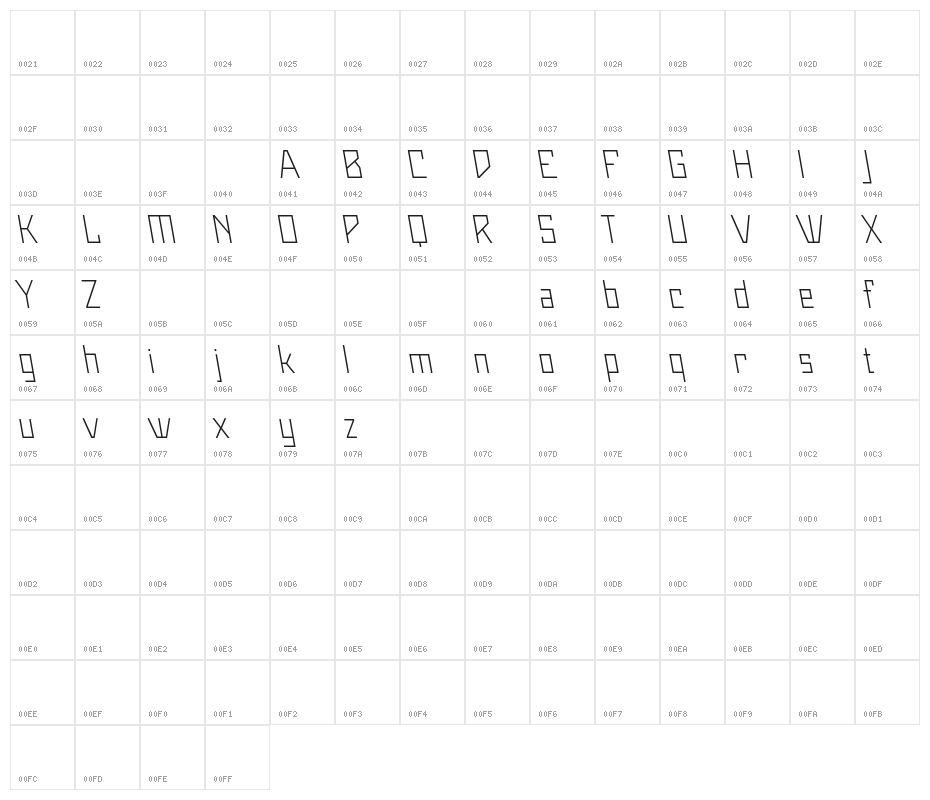 Maiers Neue Nr.8 Reduced Light Slanted Character Map