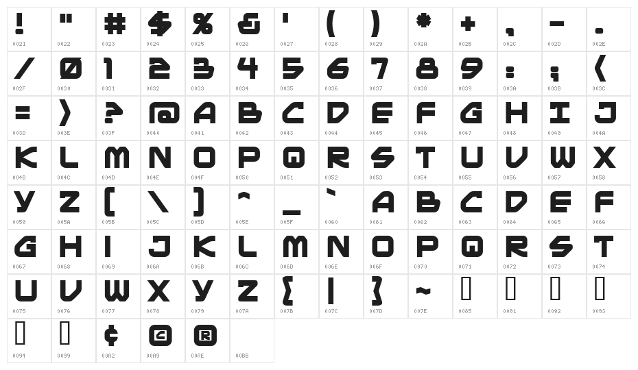 Mainframe BB Bold Character Map