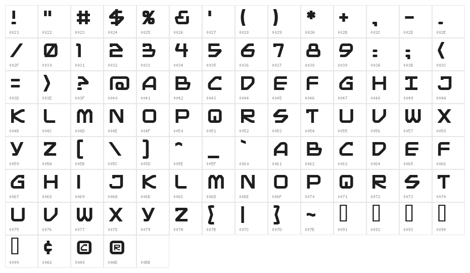 Mainframe BB Character Map