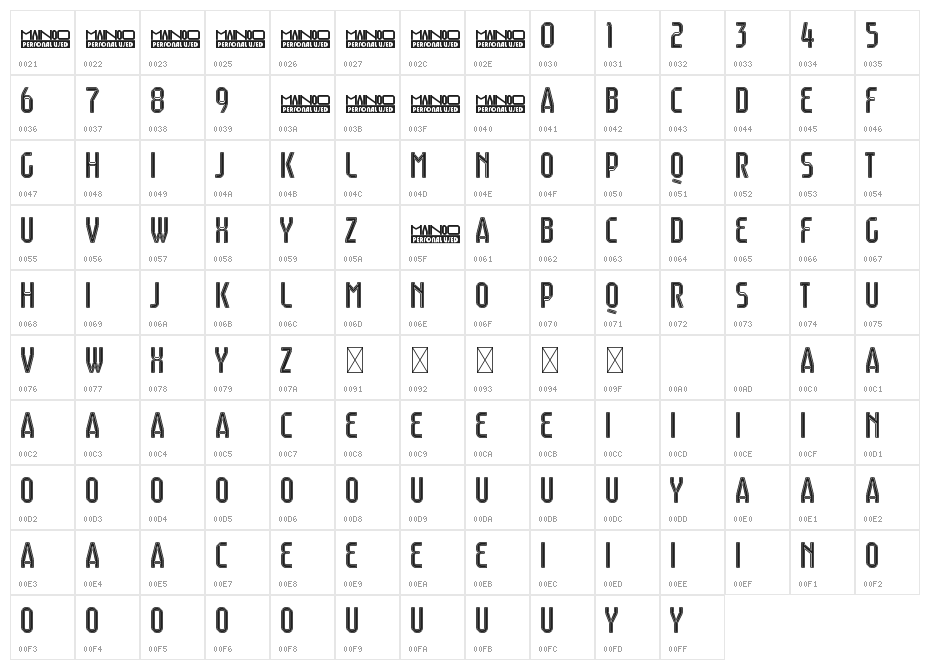 Mainoo Personal Use Diamond Character Map