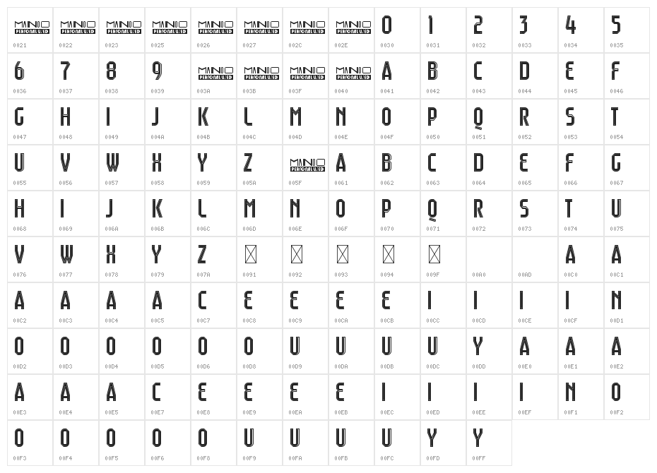 Mainoo Personal Use In Line Character Map