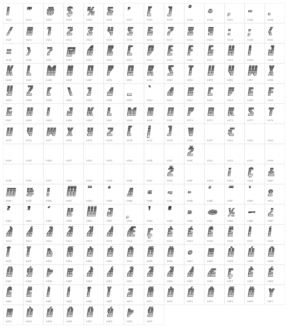 Major Force Chrome Italic Character Map