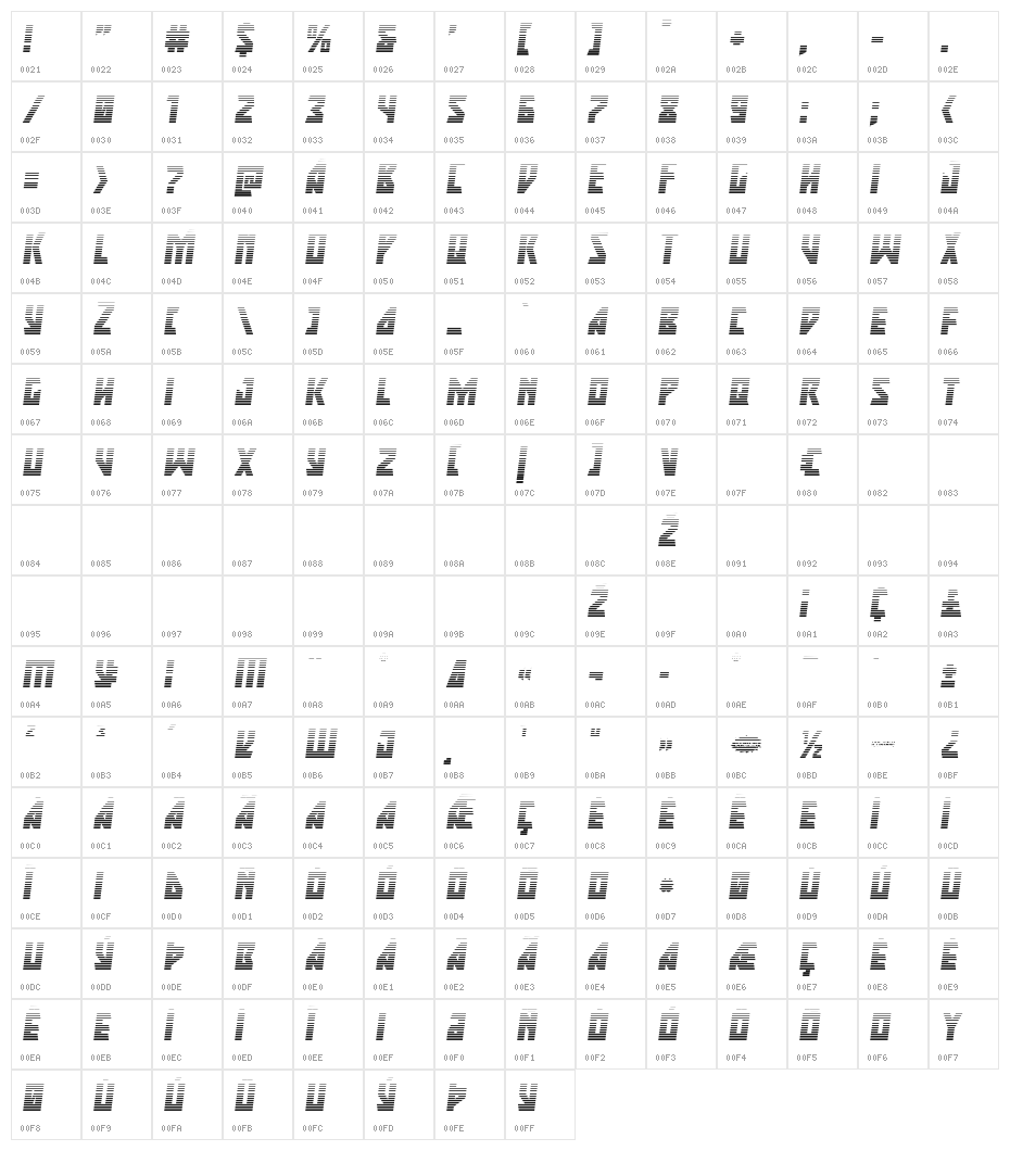 Major Force Gradient Italic Character Map