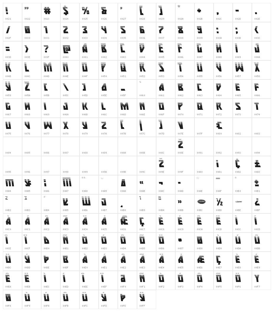 Major Force Halftone Leftalic Character Map