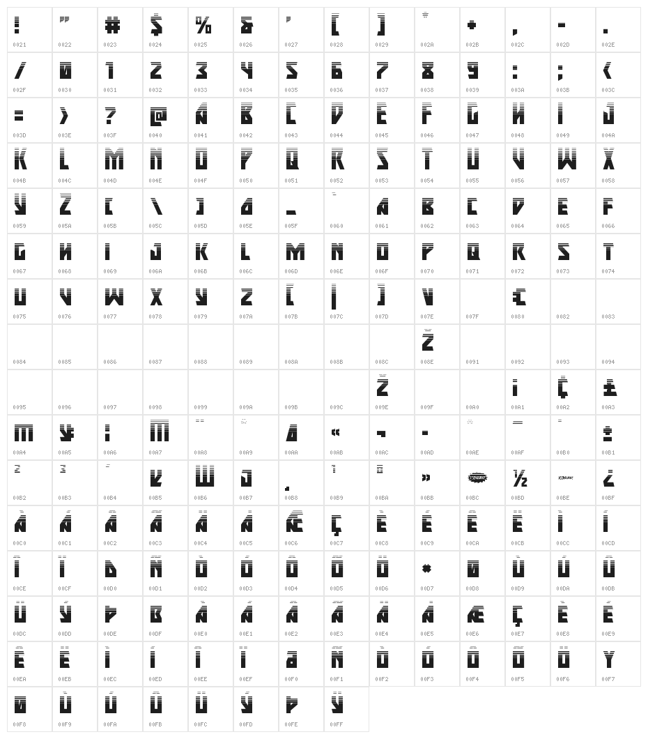 Major Force Halftone Character Map