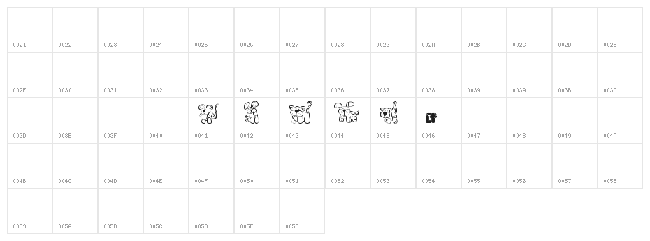 Make Your Own Pets LT Character Map