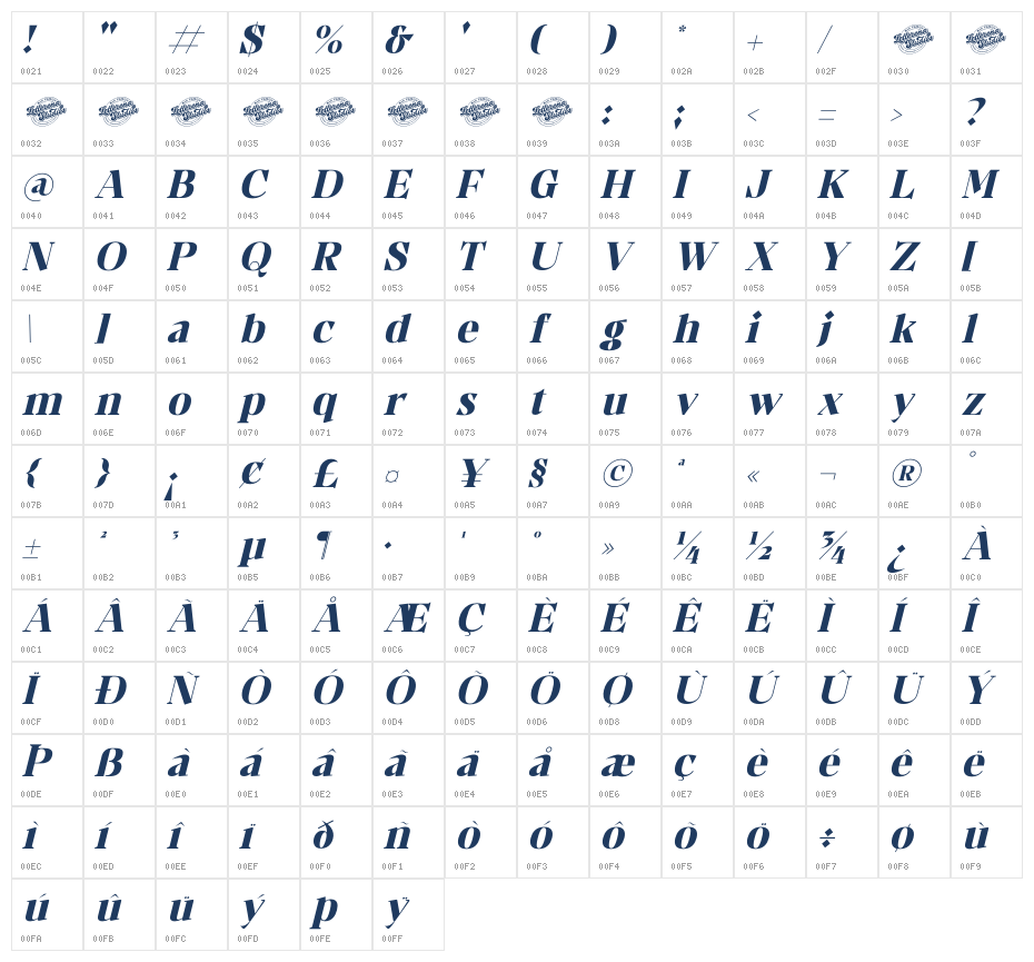 Makien DEMO VERSION Italic Character Map