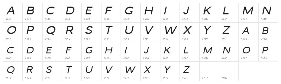 Malibu Sunset Free Sans Italic Character Map
