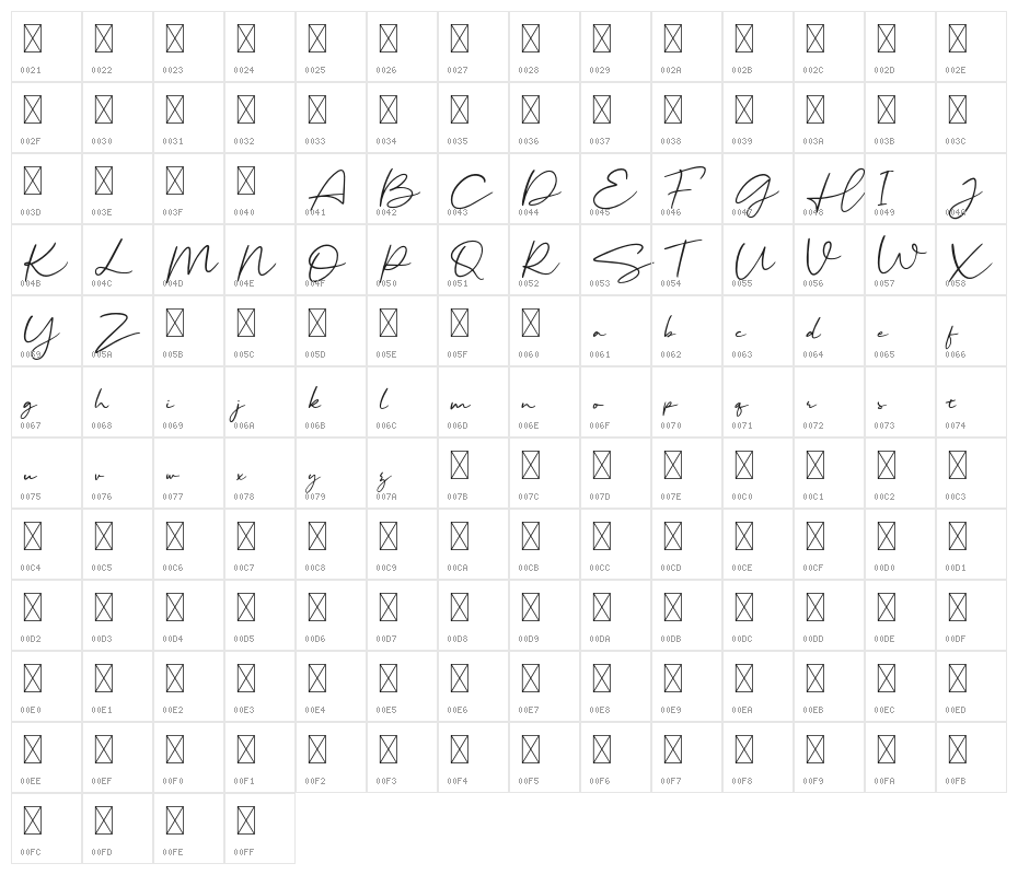 MalibuSunsetFree-Script Character Map