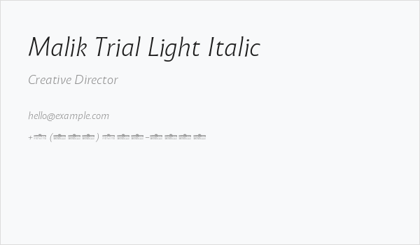 Malik Trial Light Italic Business Card