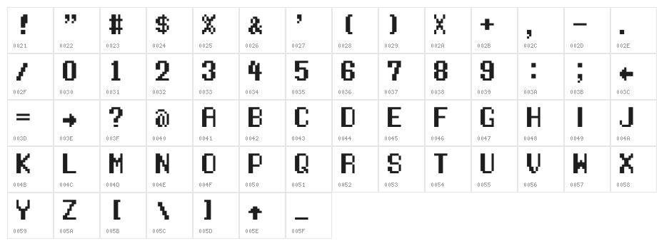 Manaspace Regular Character Map