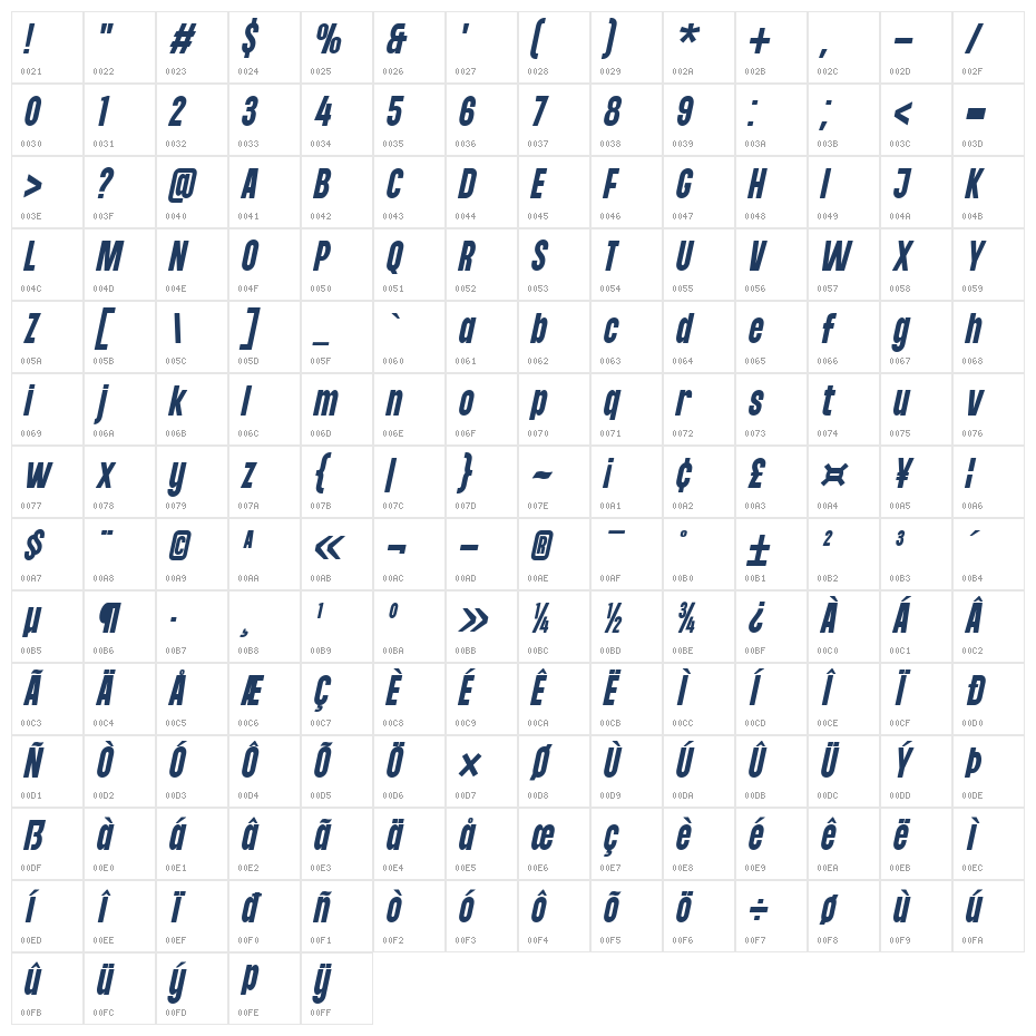 Maneuver Gather Bold Italic Character Map