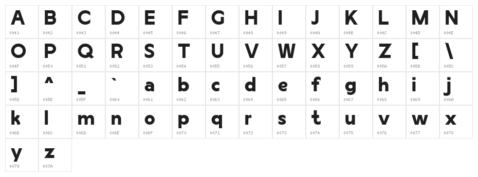 Manford Sans Free Bold Character Map
