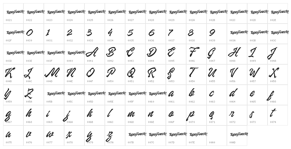 Manhattan Brush Character Map
