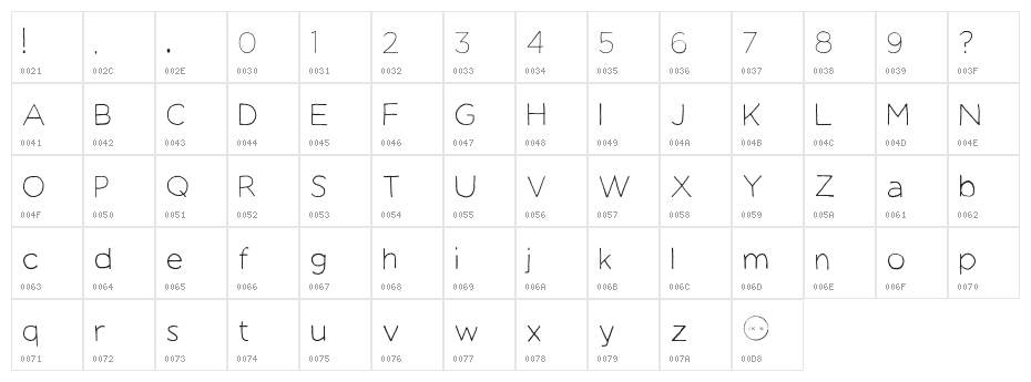 Manhattan Hand Lite Character Map