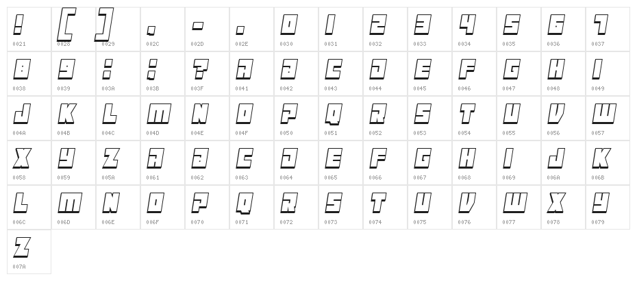 Maniac Outline Italic Character Map