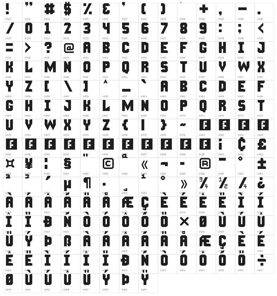 Manly Man Font Regular Character Map