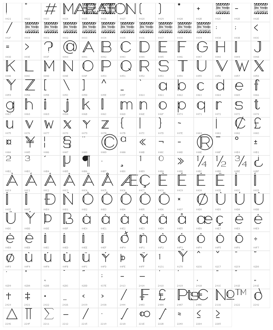 Maraton Personal Use Character Map