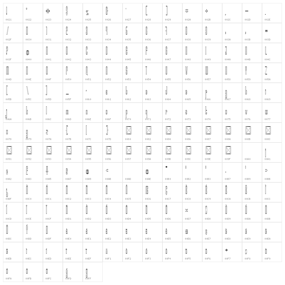 Marbellya Bold Cond Outline Character Map