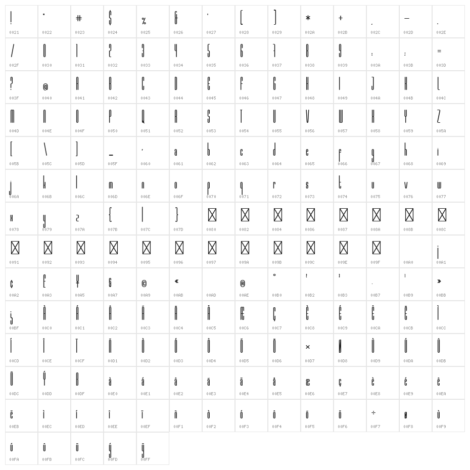 Marbellya Bold Condensed Character Map