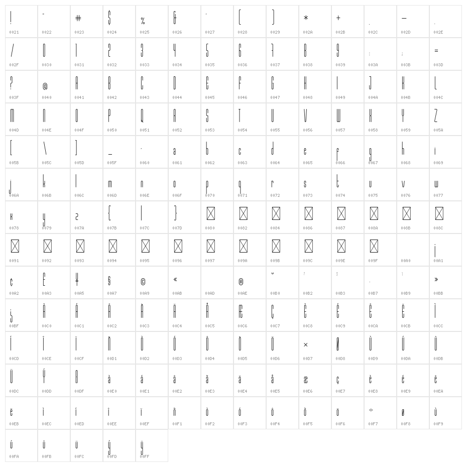 Marbellya Condensed Character Map