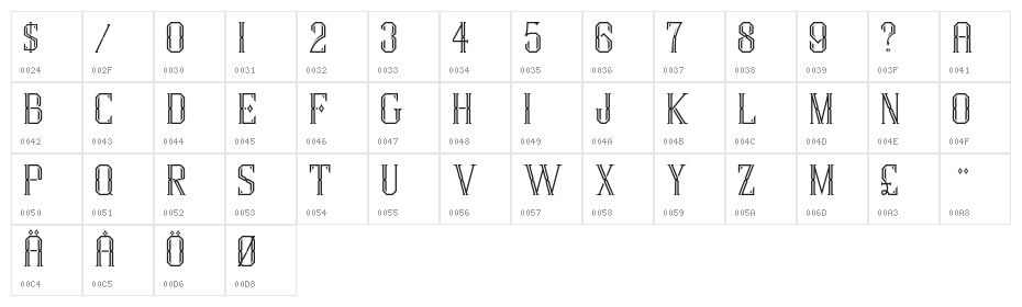 MarcelCaps Character Map