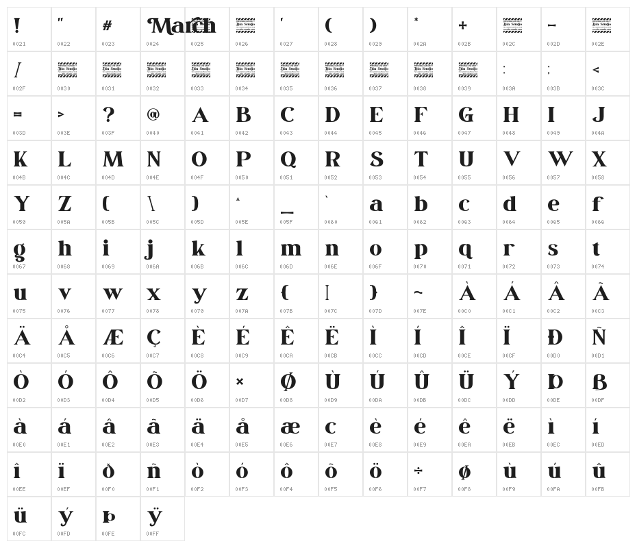 March Personal Use Character Map