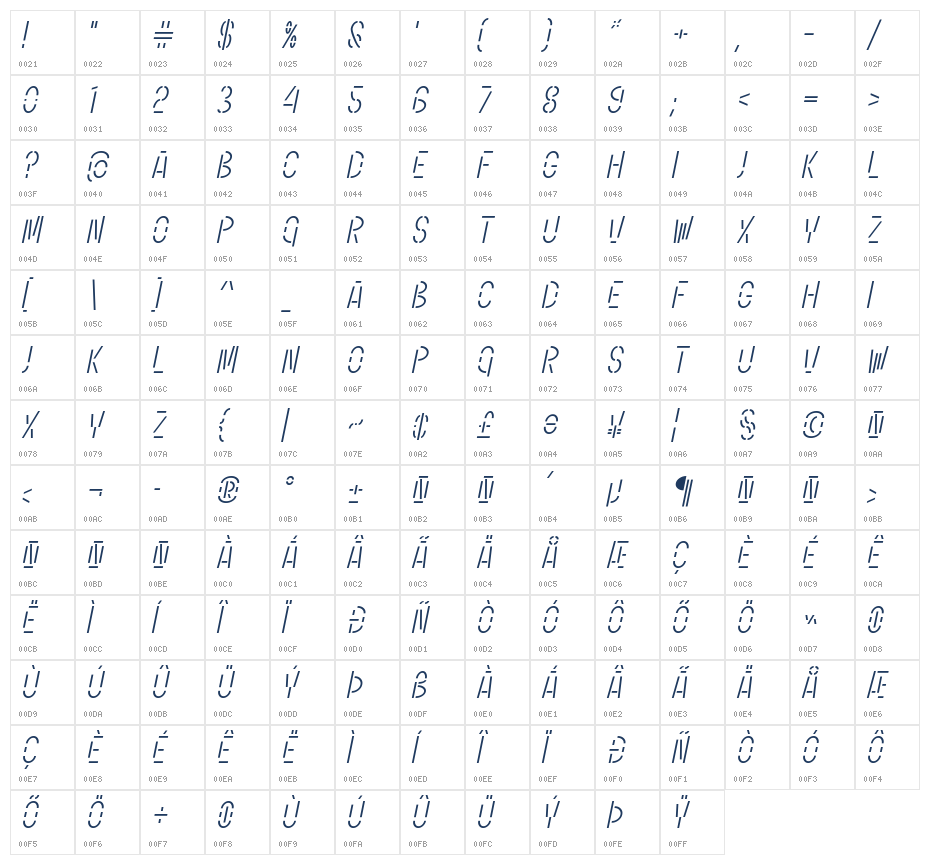 Marchive Italic Character Map