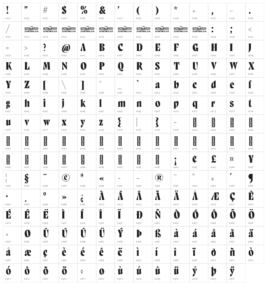 Marcovaldo Trial Regular Character Map