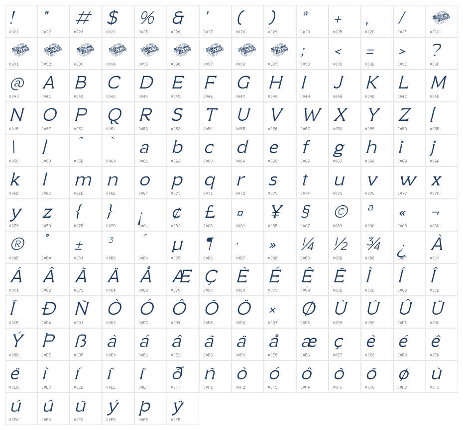 Margelin DEMO VERSION Italic Character Map