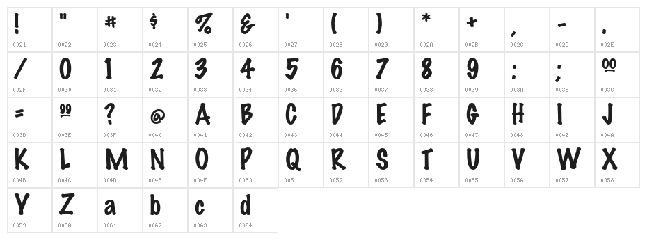 MarkerFeltThin-Plain Regular Character Map