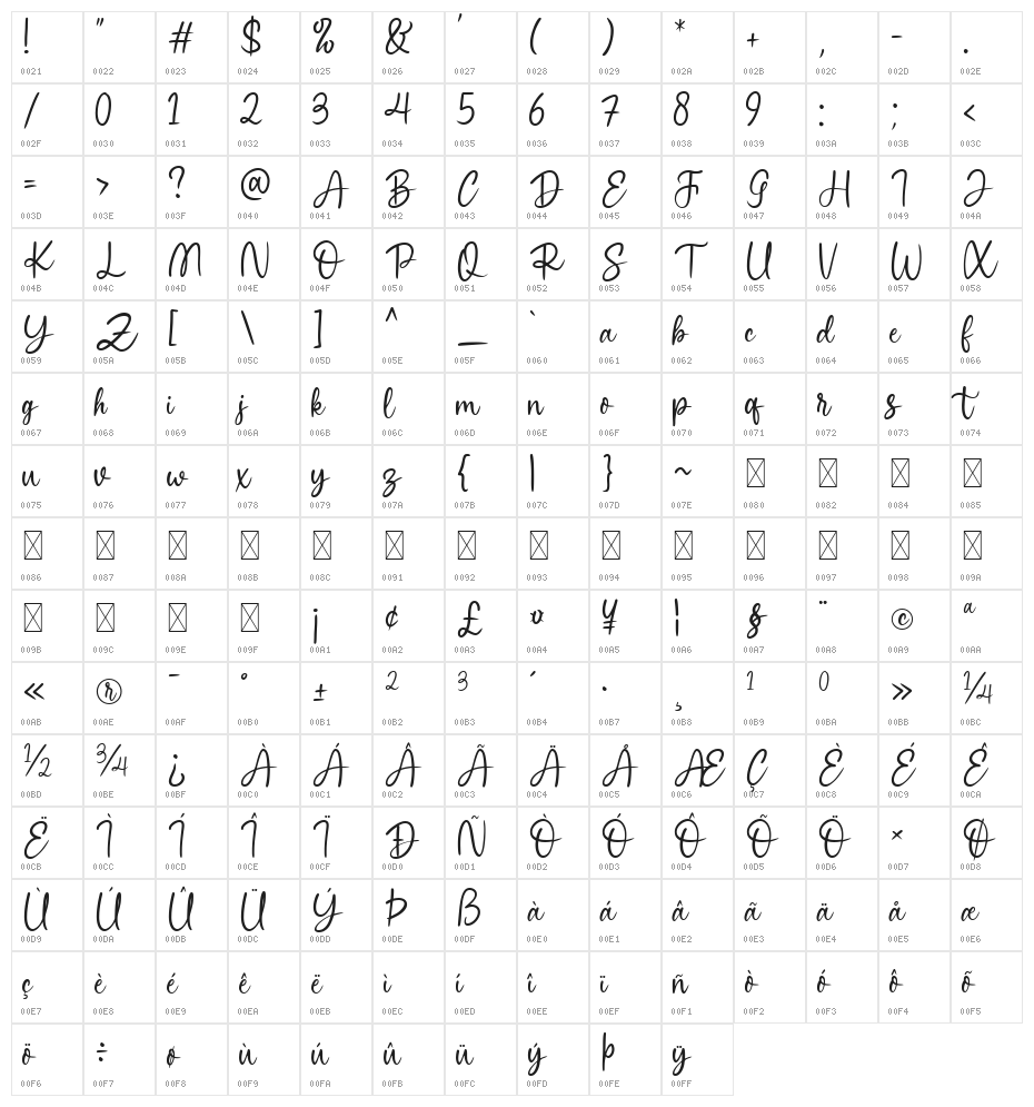Marley Lovely Free Font Regular Character Map