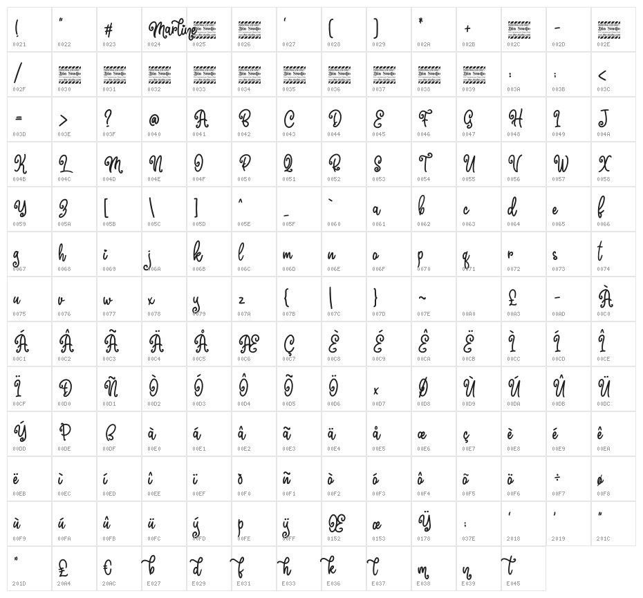 Marline Personal Use Character Map