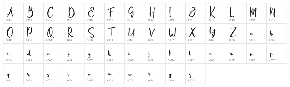 MarlynFree-Regular Character Map
