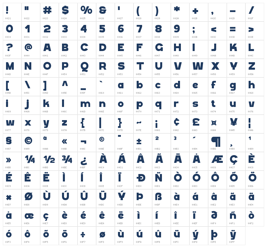 Marony-Regular Character Map