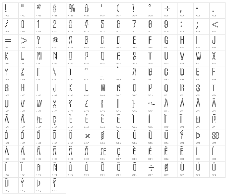 MarqueeMoon-Regular Character Map