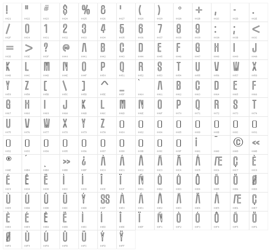 MarqueeMoon-Regular Character Map