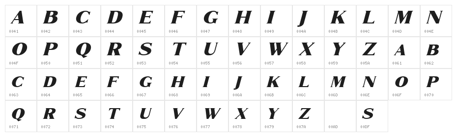 Marques Free Italic Character Map