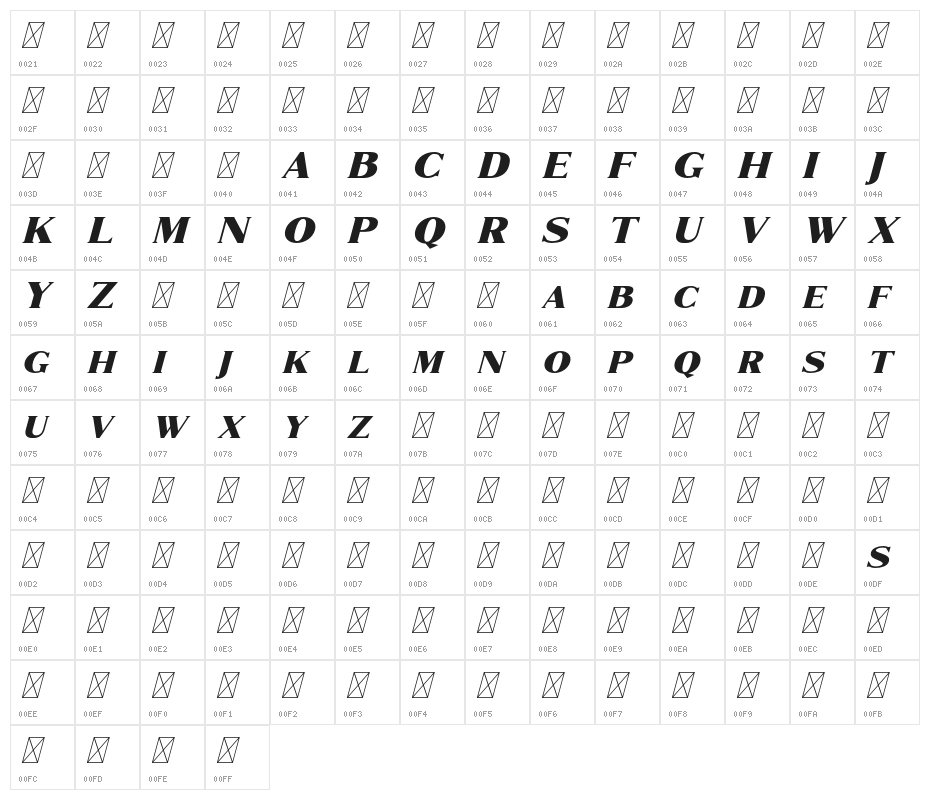MarquesFree-Italic Character Map