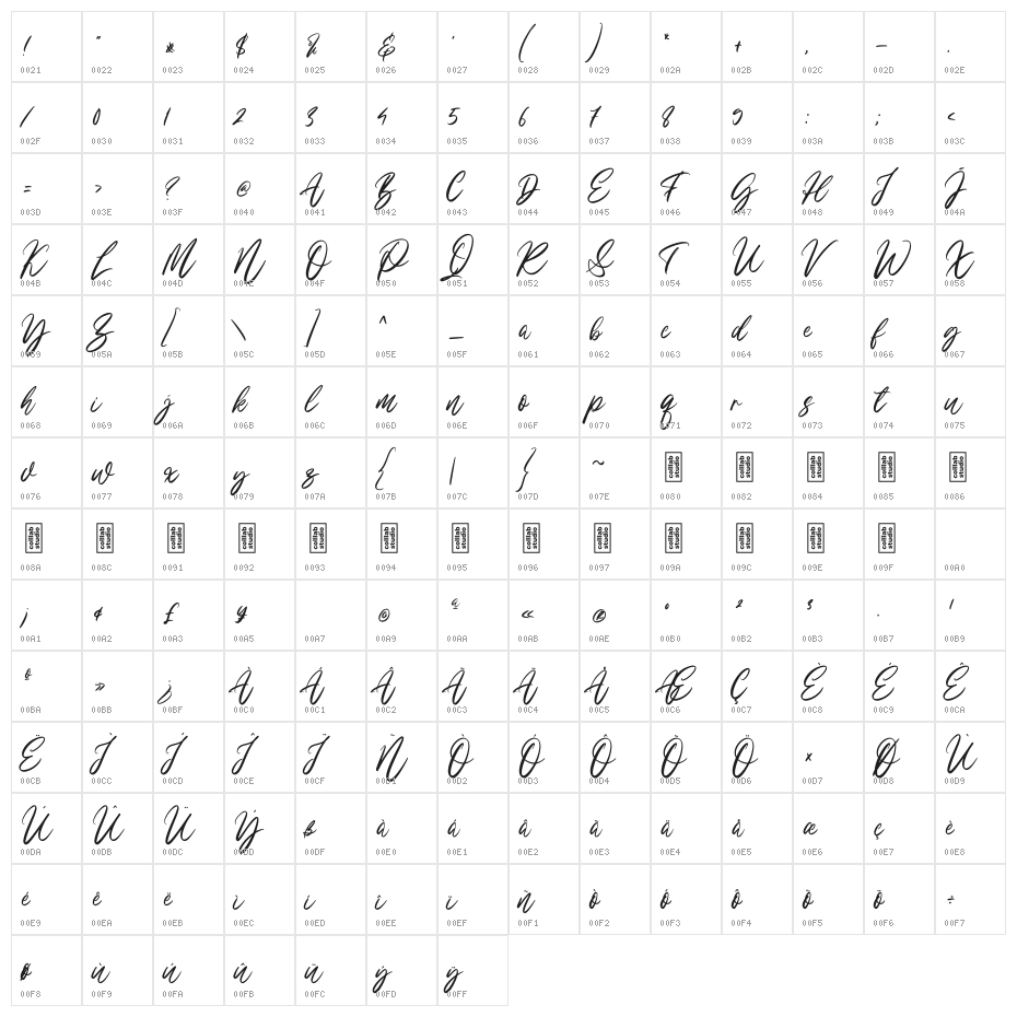 Marrylines Character Map