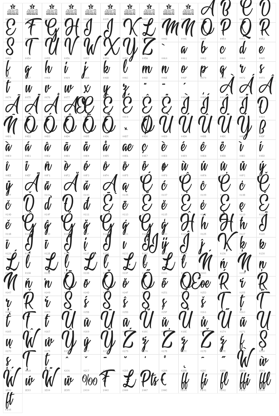 Marshmallow Personal Use Regular Character Map