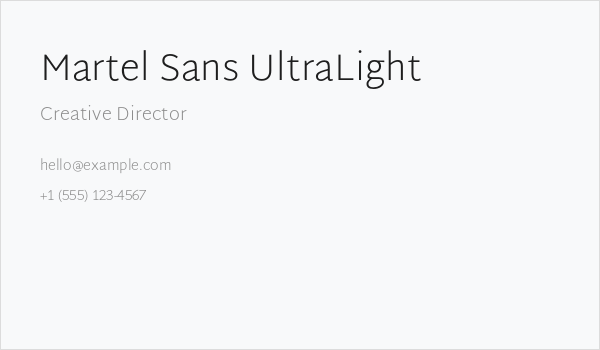 Martel Sans UltraLight Business Card
