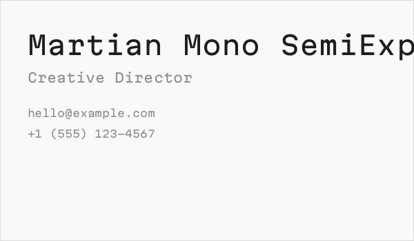 Martian Mono SemiExpanded Regular Business Card