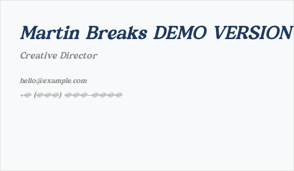 Martin Breaks DEMO VERSION Italic Business Card