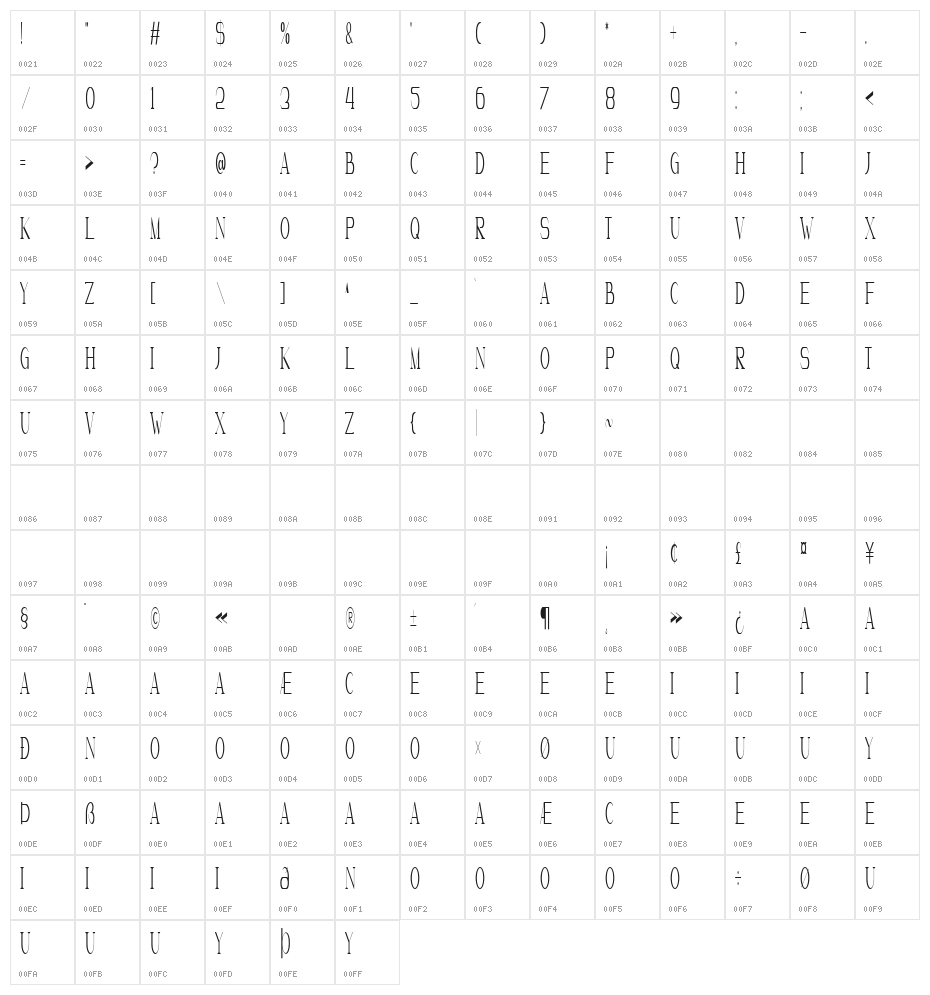 Marvelous Photograph Serif Reg Character Map