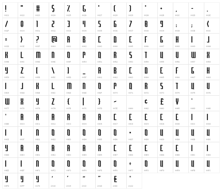Marvino Bold Character Map