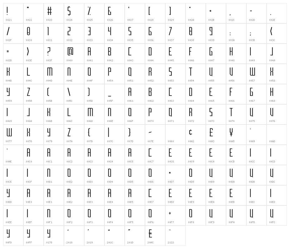 Marvino Light Character Map