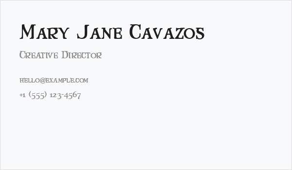Mary Jane Cavazos Business Card
