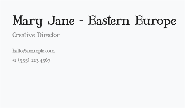 Mary Jane - Eastern Europe Business Card