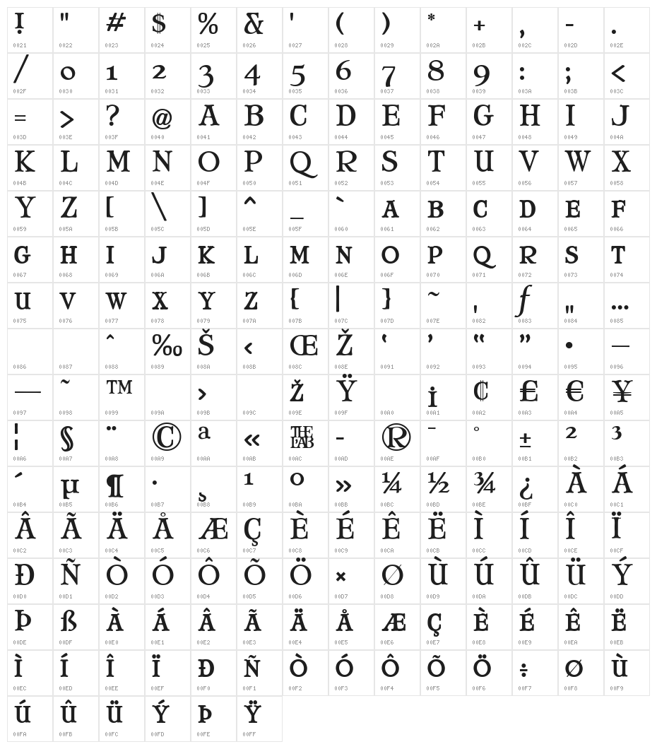 Mary Jane Small Caps Character Map